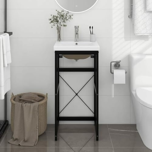 Homgoday Struttura del bagno con lavabo incorporato in ferro nero