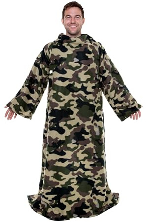 Snuggie L'originale coperta indossabile con maniche, calda, accogliente, in pile super morbido, coperta funzionale con maniche e tasche per adulti, donne, uomini, come visto in TV, mimetico