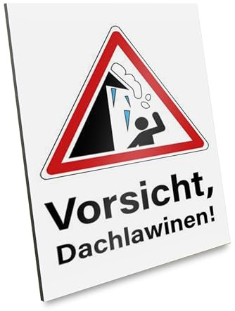 PRIMUS-PRINT – Vorsicht Dachlawinen Schild – 1er Set – Warnschild für herabfallenden Schnee und Eis – Hochwertiger Aluminium Verbund oder Hartschaum – 20x30 cm – Witterungsbeständig und UV-geschützt