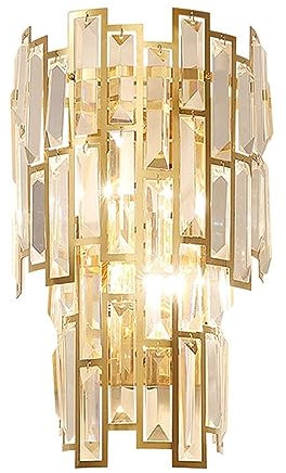 LUOYAOB Wandleuchten Metall-Edelstahl-Kristall-Wandleuchter Tiered Clear Crystal Shade Wandleuchte Wandleuchten for Badezimmer Spiegel Flur Wohnzimmer Hintergrund Dekor Wandlampe(Color:Gold)