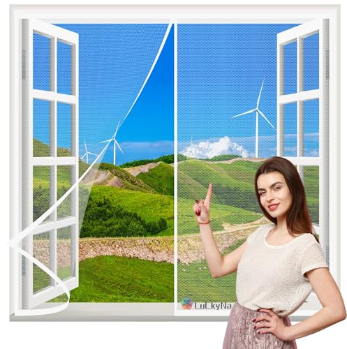 Fliegengitter Magnet Fenster Weiß 130x170cm Magnetischer Fliegenvorhang Insektenschutz mit Klettband Kinderleichte Klebemontage Ohne Bohren für Flure/Türen/Fenster