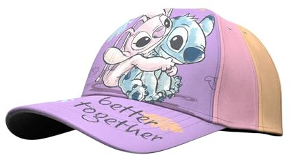 Disney Stitch Baseballkappe für Mädchen, Stitch, Scrump und Angel Design Baseballmütze, Kinder Sommermütze, Geschenk für Mädchen (DE/NL/SE/PL, Numerisch, 53, Lila)