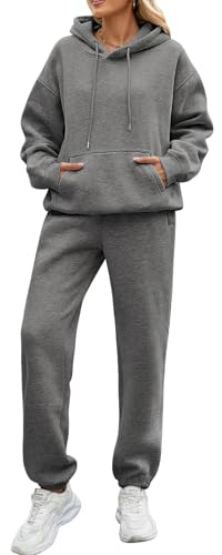 CMTOP Jogginganzug Damen Fleece Zweiteiler Trainingsanzug Weich Baumwolle Hausanzug Hoodies Loungewear Set Dick Tracksuit Warm Freizeitanzug Casual Activewear mit Kordelzug, Taschen