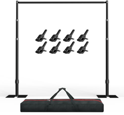 EMART Schwarz Foto Hintergrund Ständer 2,6x3m Verstellbarer Hochzeitsbogen | 8xFederzwinge, Schwerlast Hintergrundständer, Große Eisenplatte, Hochzeit, Ballon Stand