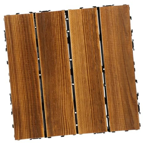 KITANDOVE Interlocking Wooden Deck Tiles for Outdoor Spaces Weatherproof Wood Flooring for Patios Balconies and Gardens Practical Sturdy Design Easy to Install