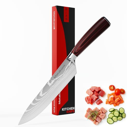 Matakumi Coltelli da Chef 20 cm Lama - Coltello da Cucina con Manico in Legno, Coltello Multiuso per Cucina, Coltello Chef Knife, Coltello Cucina Stil Giapponese, Ultra Affilato Acciaio Inossidabile