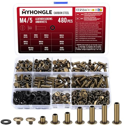 480 Pcs Chicago Screws, Chicago Binding Screws, Binding Screws Rivets for Leather Rivets Kit, Chicago Screw Posts for Handbag Purse Collar Backpack Belt Rivets, M5*6/8/10/12/15/18/20mm, M4*4/5mm
