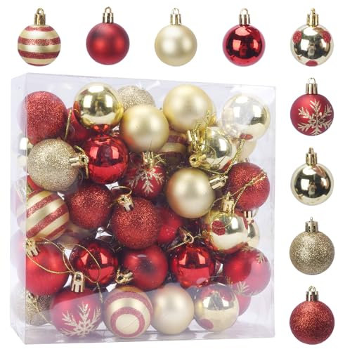 KINDPMA 50 Piezas Bolas de Navidad de Adornos de Navidad Decoracion Bolas de Navidad Rojas y Dorados Bolas de árbol de Navidad Ø4 cm para Decoración de Navidad de Interior y Exterior