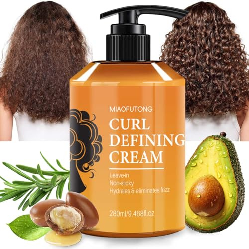 Moroccan Curl Defining Cream, feuchtigkeitsspendende Arganöl-Haarmaske, Lockencreme zur Verbesserung von welligem und lockigem Haar, glättende Lockencreme, entwirrt, pflegt und reduziert Frizz