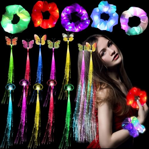 Led Haarschmuck 15 Stück, mit LED Blinkendes Haargeflecht, Haargummi Neon | 3 Licht Modi, Leuchtende Haarbänder, Leuchtende Haargummis, Leuchtende Haaraccessoires für Karneval, Neujahr Party