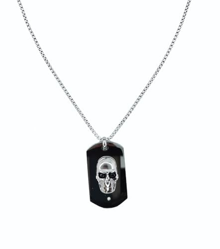 VLNET Halskette mit Militär-Plättchen verziert mit Totenkopf oder Anker, Halskette mit Flügel, Halskette mit Totenkopf mit Schwert. Unisex. Nickelfreier Edelstahl., taglia unica, Edelstahl, Kein