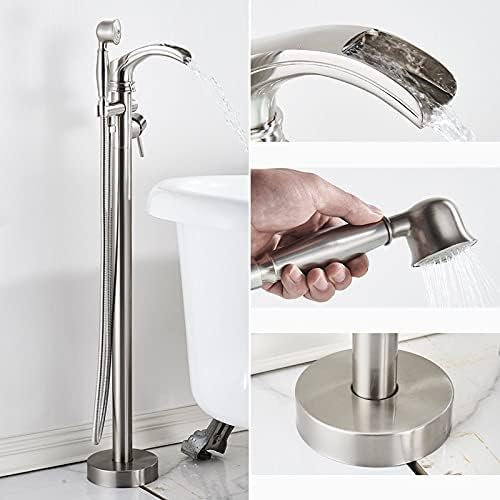 KFTLDYZL Black Waterfall Bathtub Faucet Set Floor Standing Bath Mixer Tap Dual Handles Shower Bathtub Tap for Bathroom Faucets,Brushed Nickel,Brushed Nickel