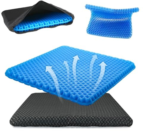 YANGUN Gel Seat Cushion, Honeycomb Design Double Thick Gel Cushion with Non-Slip Covers, Ergonomic Honeycomb Design Egg Seat Cushion for Home Office Chair Car Wheelchair(Blue)