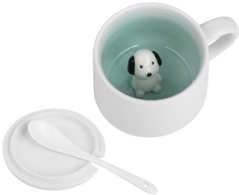 Tazza in ceramica 3D cane, tazza da caffè artigianale con animale, con coperchio e cucchiaio, tazza personalizzabile, regalo perfetto per compleanni o festività per donne, ragazze, amici (cane)