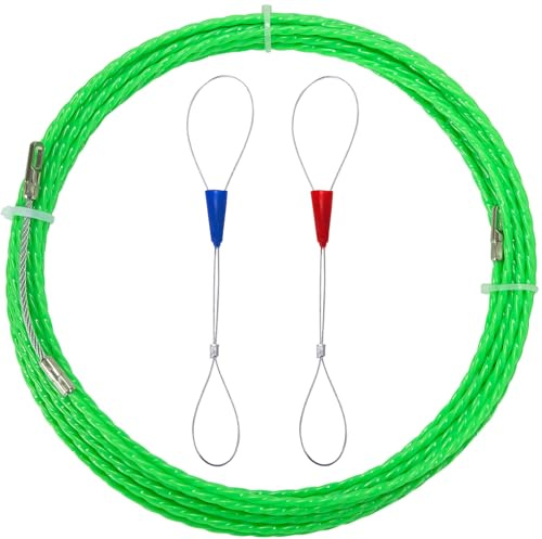 QIMEI-SHOP Sonda Passacavi 15 m Sonda Elettricista Professionale Sonda Tiracavi di Poliestere Diametro 4.5mm con Molla di Guida per Installazione di Cavi Verde