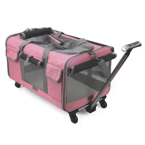 BAMFY Faltbarer Pet Stroller Für 2 Mittelgroße, Kleine Hunde Und Katzen, Hundebuggy Tragbar 4 Räder Abnehmbar Reiseträger Mesh Katzenbuggy(Pink)