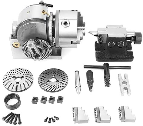 Three-jaw Chuck indexing Heads for milling Machines, 4/5/6-Inch Chuck Spiral Tailstock Dividing Plates Rotary Indexer for Drill Press CNC Milling,Rotating Vertical Horizontal(125mm/5in)