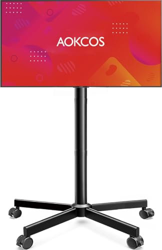AOKCOS TV Ständer Rollbar für 32-65 Zoll Fernseher, TV Wagen mit Tablett, Fernsehständer Höhenverstellbar, Mobiler TV Standfuss mit Rollen, TV Rollwagen bis 40kg, Max. VESA 400x400mm (Schwarz)