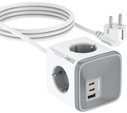 Ciabatta Multipresa Cubo USB C 33W, 7 in 1 Multipresa Elettrica con 4 Prese AC(4000W/16A) e 2 Type C + 1 USB A, Presa Multipla e Protezione da Sovratensioni, Cavo 1,5 m per Ufficio Casa Viaggio