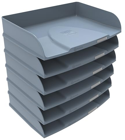 Exacompta - Combo Styli Autentik 10570D Briefablage, horizontal, für Dokumente im Querformat, mit Etikettenhalter, stapelbar, Maße: 25,5 x 36,5 x 6,5 cm, Blau, Grau, 6 Stück