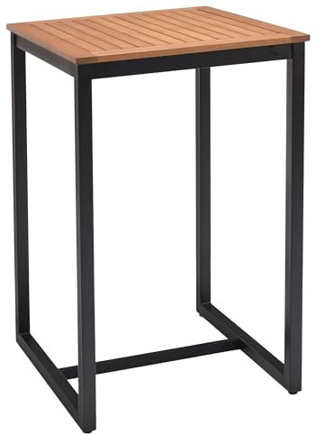 METRO Professional Outdoor Bistro Stehtisch Lynx, Aluminium/Eukalyptusholz, 70 x 70 cm, Wetterbeständig, Quadratisch, Natur/Schwarz
