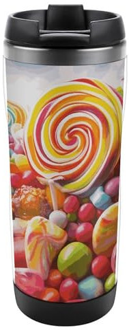 GHENBLT Rainbow Candy Coffee Travel Mug 12 Oz Coffee Mug Tumbler Coffee Tumbler Travel Coffee Mug Stainless Steel Water Bottles Insulated Water Bottle Travel Mug Travel Coffee Tumbler
