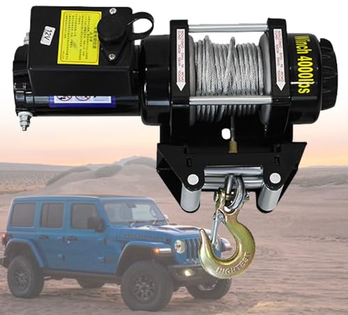 VNATWGOO Verricello Elettrico 12V/24V Impermeabile 3000Lb-4000Lb per Fuoristrada, Sabbia, Sollevamento Veicoli, Soccorso di Emergenza con Doppio Telecomando,4000lb-24V