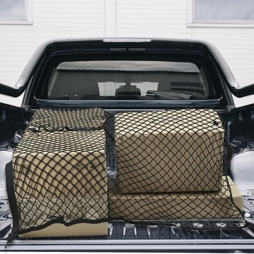 QWORK® Highly Elastic Truck Bed Cargo Net, Stretches 4'x4' to 7'x7', Simple Mesh Organizer with Hooks, Ideal for Light Loads