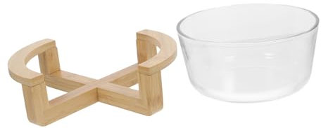 FONDOTIN Bol Résistant à La Chaleur 1500ml avec Base en Bois en Verre Transparent, Saladier De Service Alimentaire Multifonctionnel Cuisine Et Micro-Ondes, pour Salades, Desserts Et Snacks