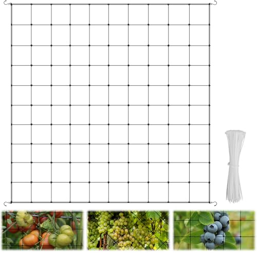 Trellis Netting 120 x 120 cm,Elastic Grow Plant Tent Net with 4 Gooks and 100 Nylon Straps,Grow Tent Netting Garden Netting Mesh for Vegetables Fruits Flowers and Plants
