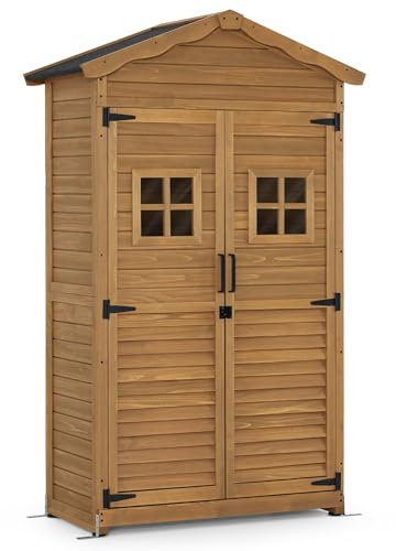 M MCombo casetta da giardino in legno resistente alle intemperie, casetta per attrezzi da esterno, per giardino terrazzo, casetta per attrezzi con 2 ripiani mobili, 57×109×180 cm, 1152 (natura)