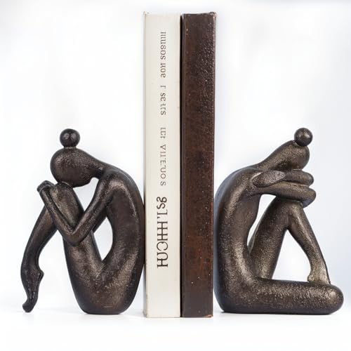 2-teiliges Dekoratives Thinker-Mädchen-Buchstützen-Set, Moderne Schwere rutschfeste Harz-Buchhalter für Büro, Wohnzimmer, Arbeitszimmer, Kreative Bücherregale, Schreibtisch-Ornamente