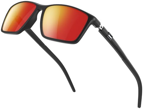 Gesruny Polarisierte Sonnenbrille Herren Damen Unisex UV400 Schutz Ultraleichte Klassische Retro Rechteckig Polarisiert Sonnenbrillen Schwarz für Angeln, Fishing, Fahren-Schwarz Rot
