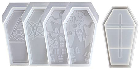 Lot de 5 moules de rangement en résine époxy pour boîte de rangement en forme de cercueil d'Halloween - Moules en silicone adaptés pour organiser des bijoux