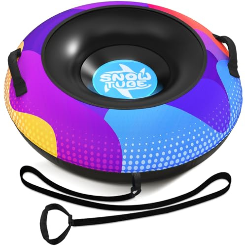 Snow Tube,48 Inch Big Heavy-Duty Inflatable Snow Sled with Premium Canvas Cover for Kids Adults,Thickened Hard Bottom Sleds for Snow with Detachable Tow Strap,Winter Outdoor Fun Snow Toys Gifts
