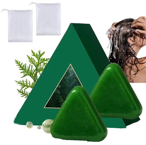 Champú sólido Nature Triangle, champú Nature Seven Green Soap, limpieza suave y cuidado nutritivo, fortalece y suaviza el cabello, para mujeres y hombres (2pcs)