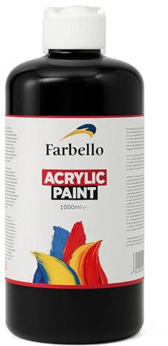 Farbello Acrylfarbe, 1000ml, Hochpigmentiert, Wasserfest, für Leinwand, Holz, Stein, Papier und Metall, Matt (Schwarz)