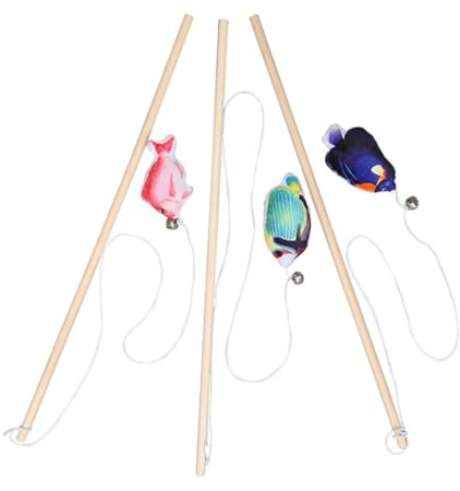 MUELODSIC 3 Stück Teiliges Katzenspielzeug mit Fisch Design Interaktiver Katzenangel mit Klang Langlebige Katzenangel für Mehr Spielspaß und Beschäftigung zu Hause Geeignet Zufällige Farbe