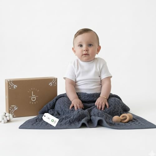 Little Dedi Nora 100% Organic Cotton Baby Blanket 30 x 40 in Grey Blue, GOTS Certified, Soft and Breathable, Ideal for Newborns and Infants