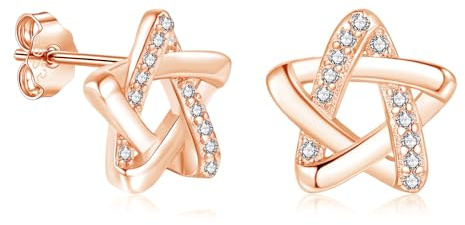 Zecimi Ohrstecker Silber 925 Damen, Rose Gold Stern Stecker Ohrringe mit Halbkreise Zirkon, 925 Sterling Silber Ohrringe für Damen, 10nm Klein Hypoallergen Ohrstecker, Schlafen Ohrschmuck für Mädchen