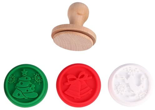 GRIRIW Set Timbri per Biscotti Natalizi Manico in Legno Timbro di Silicone Alimentare per Albero di Natale e Renna Utensile da Cucina per Decorazioni Festive