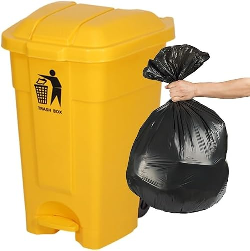 UCKYSU Grande Poubelle Avec Couvercle Roulettes Idéale Le Bureau Restaurant L'école Cuisine - Conception Pédale Mains Libres Une Vie Plus Ordonnée(Yellow,100L)