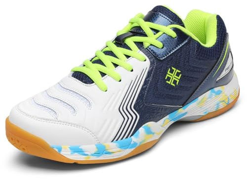 Badminton multisport sneakers för män och kvinnor anti-vridning platta, andningsbart nät, MD-mellansula och halkfri sula för inomhusträning, grön, 43 EU