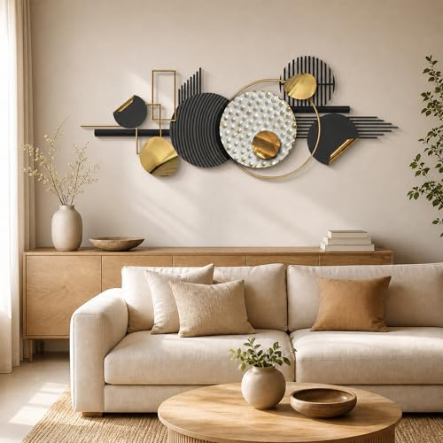 Yichora 150cm Large Metal Wall Art,Modern Abstract Black and Gold Decor | Can Horizontal or Vertical Hanging,with Mounting Accessories,Weight : 3.5kg - 150 x 60 cm