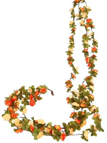 Saituo Home 3 Pièces 2,3M Guirlande Fleurs Artificielles Suspendues, Orange | Guirlande de Fleurs Artificielles Suspendues en Soie, Résistante Decoration Mariage de Roses pour Extérieur Intérieur Mariage