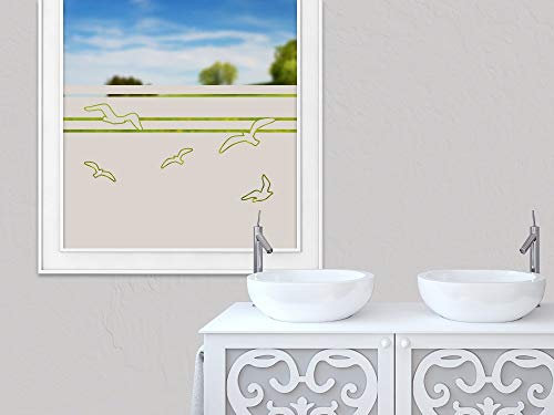 GRAZDesign Fensterfolie Bad Blickdicht Möwen - Sichtschutzfolie maritim Badezimmer - für Dusche & Fenster - 150x57cm / Silbergrau