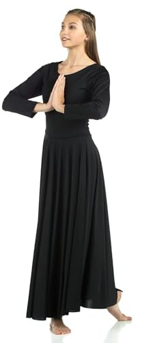 Danzcue Womens Praise Loose Fit Full Length Long Sleeve Dance Dress, Black, Small