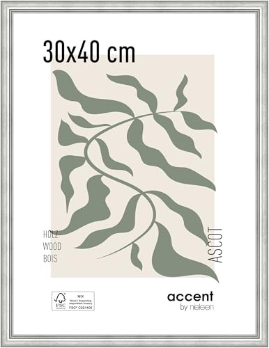 accent by nielsen Holz Bilderrahmen Ascot, 30 x 40 cm, Silber | Holz Fotorahmen im Hoch- & Querformat zum Aufhängen Silber matt Echtglas