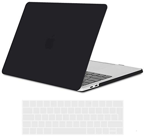 TECOOL Hülle Kompatibel mit MacBook Pro 15 Zoll 2019 2018 2017 2016 (A1990 A1707) mit Touch Bar, Ultradünn Hartschale Schutzhülle Matt Case Cover + EU Tastaturschutz (transparent), schwarz | Ultradünne Schutzhülle, Snap-on Hardcase, Ohne Logoausschnitt, EU Tastaturschutz, Soft-Touch Beschichtung