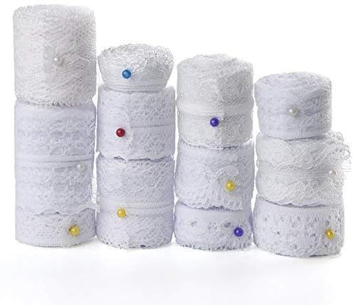 FEPITO 12 Rolls Weiß Spitzenband Assorted Lace Trim Ribbon zum Nähen und Braut Hochzeit überbackene Dekorationen 39,6 Yards